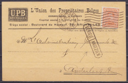 CP "Union Des Propriétaires Belges" Affr. N°135 Flam. BRUSSEL A /22.X 1919 Pour ANDERLECHT - Griffe [VERIFIE / NAGEZIEN] - 1915-1920 Albert I.