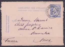 EP Carte-lettre Pour L'étranger 25c Bleu (N°48) Càd IXELLES (BRUXELLES) /30 JANV 1893 Pour Brancolar NICE - Cartes-lettres