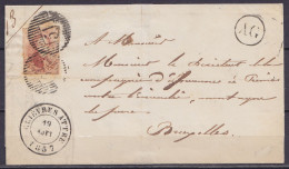 L. Affr. N°8 D51 (double Frappe) Càd CHIEVRES ATTRE /19 AOUT 1857 Pour BRUXELLES - Boîte Rurale "AG" (au Dos: Càd Bleu A - 1851-1857 Medaillons (6/8)