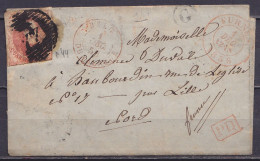 L. Affr. N°9 P44 Càd FURNES /1 DEC 1856 Pour HAUBOURDIN Par Lille - [P.D] - Càd Passage "BELG. /1 DEC/ DUNKERQUE" (au Do - 1851-1857 Medaillen (6/8)