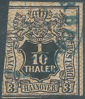 Germany-Deutschland,Ancient States,Hannover,1855-1857 Stamp With Coloured Grill,1/10Th(Large Orange Grill)Used,Value:€80 - Hanover