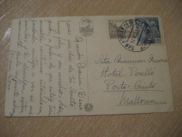 SAN ADRIAN DE BESOS Barcelona 1951 To Porto Cristo Portocristo Mallorca Cancel Beach Postcard SPAIN Baleares - Lettres & Documents