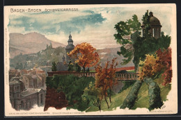 Lithographie Baden-Baden, Schlossterrasse  - Kley