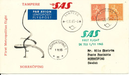 Finland Card First SAS Metropolitan Flight Tampere - Norrköping 1-11-1965 - Storia Postale