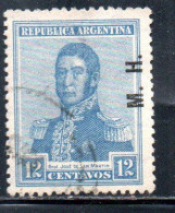 ARGENTINA 1923 1931 OFFICIAL DEPARTMENT STAMP OVERPRINTED M.H. MINISTRY OF FINANCE MH 12c USED USADO - Dienstmarken