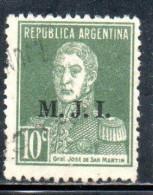 ARGENTINA 1923 1931 OFFICIAL DEPARTMENT STAMP OVERPRINTED M.J.I. MINISTRY OF JUSTICE AND INSTRUCTION MJI 10c USED USADO - Servizio
