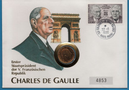 FRANCE NUMISLETTER 1 FRANC 1958 - 1988 CHARLES DE GAULLE DORÉ VERGOLDET GOLD PLATED - Conmemorativos