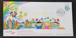 Hong Kong Asia's World City 2002 Children Painting Mickey Mouse Firework Hot Air Balloon Sailing Ship Child (FDC) - Brieven En Documenten