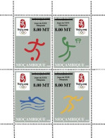 Mozambico 2008, Olympic Games In Beijing, Football, Basketball, Swimming, Athletic, Overprinted, 4val - Zwemmen