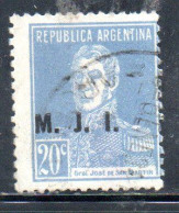 ARGENTINA 1923 1931 OFFICIAL DEPARTMENT STAMP OVERPRINTED M.J.I. MINISTRY OF JUSTICE AND INSTRUCTION MJI 20c USED USADO - Dienstzegels