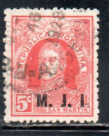 ARGENTINA 1923 1931 OFFICIAL DEPARTMENT STAMP OVERPRINTED M.J.I. MINISTRY OF JUSTICE AND INSTRUCTION MJI 5c USED USADO - Dienstmarken