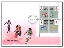 Mozambico 2008, Olympic Games In Beijing, Football, Basketball, Swimming, Athletic, Overprinted, 4val In FDC - Basketbal