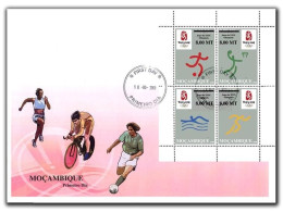 Mozambico 2008, Olympic Games In Beijing, Football, Basketball, Swimming, Athletic, Overprinted, 4val In FDC - Ongebruikt