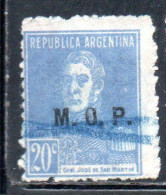 ARGENTINA 1923 1931 OFFICIAL DEPARTMENT STAMP OVERPRINTED M.O.P. MINISTRY OF PUBLIC WORKS MOP 20c USED USADO - Service