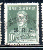 ARGENTINA 1923 1931 OFFICIAL DEPARTMENT STAMP OVERPRINTED M.R.C. MINISTRY OF FOREIGN AFFAIRS RELIGION MRC 10c USED USADO - Oficiales