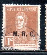ARGENTINA 1923 1931 OFFICIAL DEPARTMENT STAMP OVERPRINTED M.R.C. MINISTRY OF FOREIGN AFFAIRS RELIGION MRC 1c USED USADO - Dienstmarken