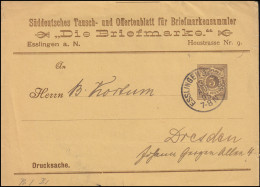 Württemberg PS 2 Ziffer Drucksache Die Briefmarke ESSLINGEN-BAHNHOF 13.5.1895 - Enteros Postales