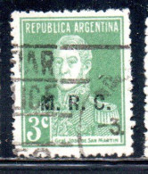 ARGENTINA 1923 1931 OFFICIAL DEPARTMENT STAMP OVERPRINTED M.R.C. MINISTRY OF FOREIGN AFFAIRS RELIGION MRC 3c USED USADO - Service