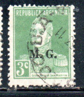 ARGENTINA 1923 1931 OFFICIAL DEPARTMENT STAMP OVERPRINTED M.G. MINISTRY OF WAR MG 3c USED USADO - Servizio