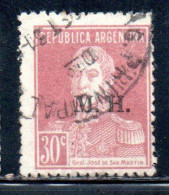 ARGENTINA 1923 1931 OFFICIAL DEPARTMENT STAMP OVERPRINTED M.H. MINISTRY OF FINANCE MH 30c USED USADO - Oficiales