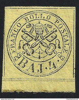 1852 Stato Pontificio, 4 Baj Gialli N° 5A Firma Bolaffi MLH* - Stato Pontificio