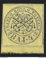 1852 Stato Pontificio, 4 Baj Gialli N° 5A Firma Bolaffi MLH* - Etats Pontificaux