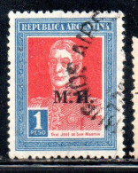 ARGENTINA 1923 1931 OFFICIAL DEPARTMENT STAMP OVERPRINTED M.H. MINISTRY OF FINANCE MH 1p USED USADO - Officials