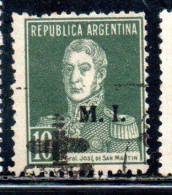 ARGENTINA 1923 1931 OFFICIAL DEPARTMENT STAMP OVERPRINTED M.I. MINISTRY OF INTERIOR MI 10c USED USADO - Service