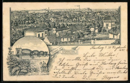 Vorläufer-Lithographie Hamburg-Harburg, 1891, Blick über Den Stadtteil, Elbbrücke  - Harburg