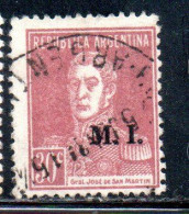 ARGENTINA 1923 1931 OFFICIAL DEPARTMENT STAMP OVERPRINTED M.I. MINISTRY OF INTERIOR MI 30c USED USADO - Service