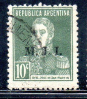 ARGENTINA 1923 1931 OFFICIAL DEPARTMENT STAMP OVERPRINTED M.J-I. MINISTRY OF JUSTICE AND INSTRUCTION MJI 10c USED USADO - Dienstzegels