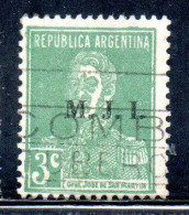 ARGENTINA 1923 1931 OFFICIAL DEPARTMENT STAMP OVERPRINTED M.J-I. MINISTRY OF JUSTICE AND INSTRUCTION MJI 3c USED USADO - Dienstzegels