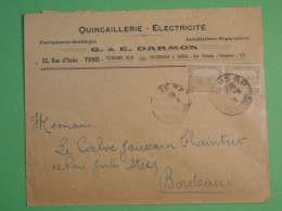 DM 11  TUNISIE     LETTRE PUB  1926  TUNIS   A BORDEAUX FRANCE+PAIRE DE TP  +AFF. INTERESSANT +++ - Cartas & Documentos