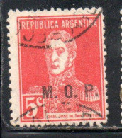 ARGENTINA 1923 1931 OFFICIAL DEPARTMENT STAMP OVERPRINTED M.O.P. MINISTRY OF PUBLIC WORKS MOP 5c USED USADO - Oficiales