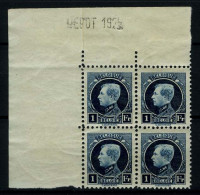 België 215 ** - Koning Albert I - Blok Van 4 Met Hoekbladboord - DEPOT 1925 - 1921-1925 Petit Montenez