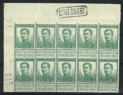 België 121-V1 ** + 121-Cu ** - Pellens - Blojk Van 10 Met DEPOT 1913 - 1912 Pellens