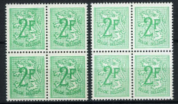 België 1443 + 1443P1 - Cijfer Op Heraldieke Leeuw - In Blok Van 4 (17 Tanden) - Wit + Dof Papier - Papier Blanc + Terne - Unused Stamps