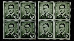 België M1 + M1a - Koning Boudewijn - Zwartgrijs En Olijfgrijs In Blok Van 4 - Timbres [M]