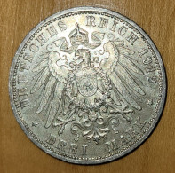 Germany, Wurttemberg Silver 3 Mark 1912. KM-635. High Grade. - 2, 3 & 5 Mark Silber