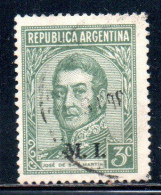 ARGENTINA 1935 1937 OFFICIAL DEPARTMENT STAMP OVERPRINTED M.I. MINISTRY OF INTERIOR MI 3c USED USADO - Dienstmarken