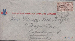 1948. EIRE. Pair 2½ Pg On Cover AA In Flight With AMERICAN OVERSEAS AIRLINES To Denmark Cancel... (Michel 75) - JF432288 - Storia Postale