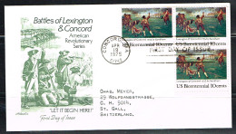 IND L 3 - ETATS-UNIS Battles Of Lexington & Concord 1975 Sur FDC Pour La Suisse - 1971-1980