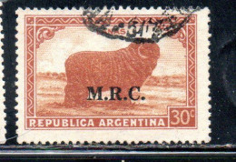 ARGENTINA 1935 1937 OFFICIAL DEPARTMENT STAMP OVERPRINTED M.R.C. MINISTRY OF FOREIGN AFFAIRS RELIGION MRC 30c USED USADO - Service