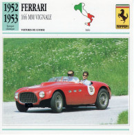 Fiche  -  Voiture De Course  -  Ferrari 166MM Vignale Barquette  (1952)  -  Carte De Collection - Voitures