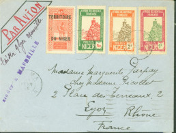 Niger Par Avion YT 28 45 46a 48 CAD Bilma 18 2 36 Pour Lyon Grille Zinder à Marseille Manuscrit Zinder Alger Marseille - Cartas & Documentos