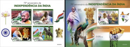 Guinea Bissau 2022, 75t India Independence, Gandhi, 4val In BF+BF IMPERFORATED - Stamps