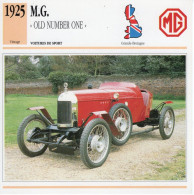 Fiche  -  Voiture De Sport  -  M.G. ''Old Number One''  (1925)   -  Carte De Collection - Autos