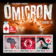 Guinea Bissau 2022, Against Covid, Omicron, Red Cross, 3val In BF - Médecine