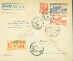 Tunisie Recommandé Liaison Aéro Postale Paris Tunis Saigon Shangaï Voyage D'étude Escale Tunis 10 1 47 YT 212 292 297 - Covers & Documents