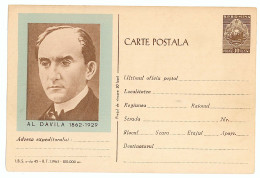 IP 63 - 45f Theatre, Playwright, Al. DAVILA, Romania - Stationery - Unused - 1963 - Interi Postali